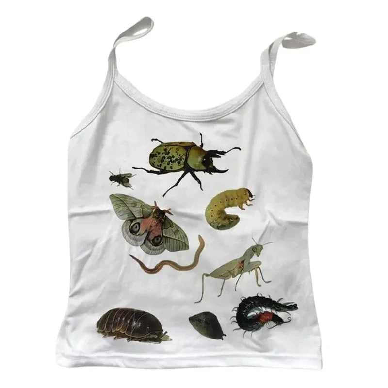 90s summer aesthetic clothing women's crop top women's Y2k style printed sleeveless women's sexy vest streetwear