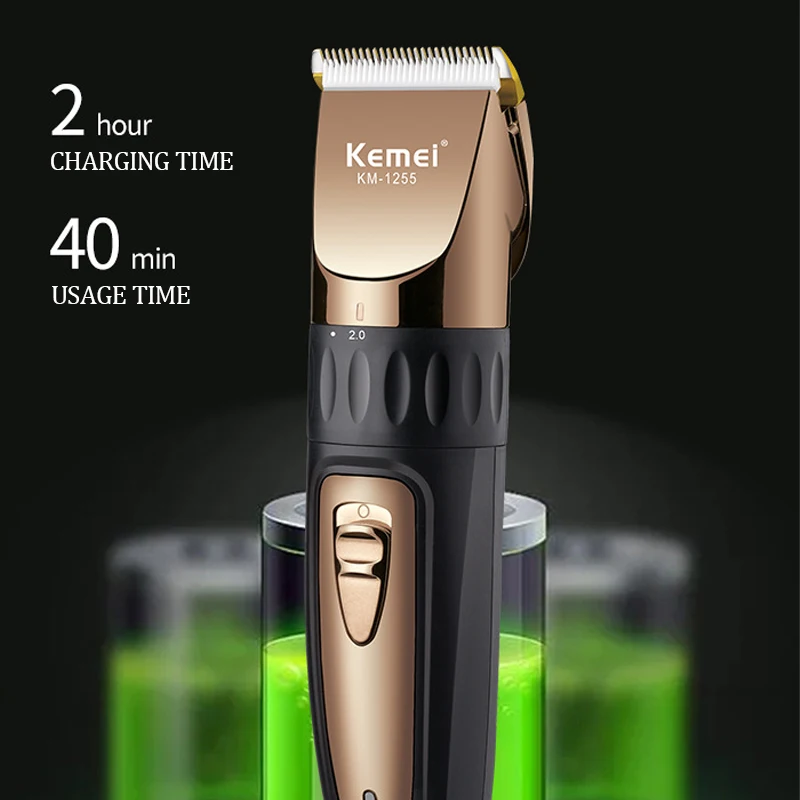 Kemei-cortadora de pelo profesional para hombres y niños, máquina de corte de barba, con pantalla LED, resistente al agua, KM-1255