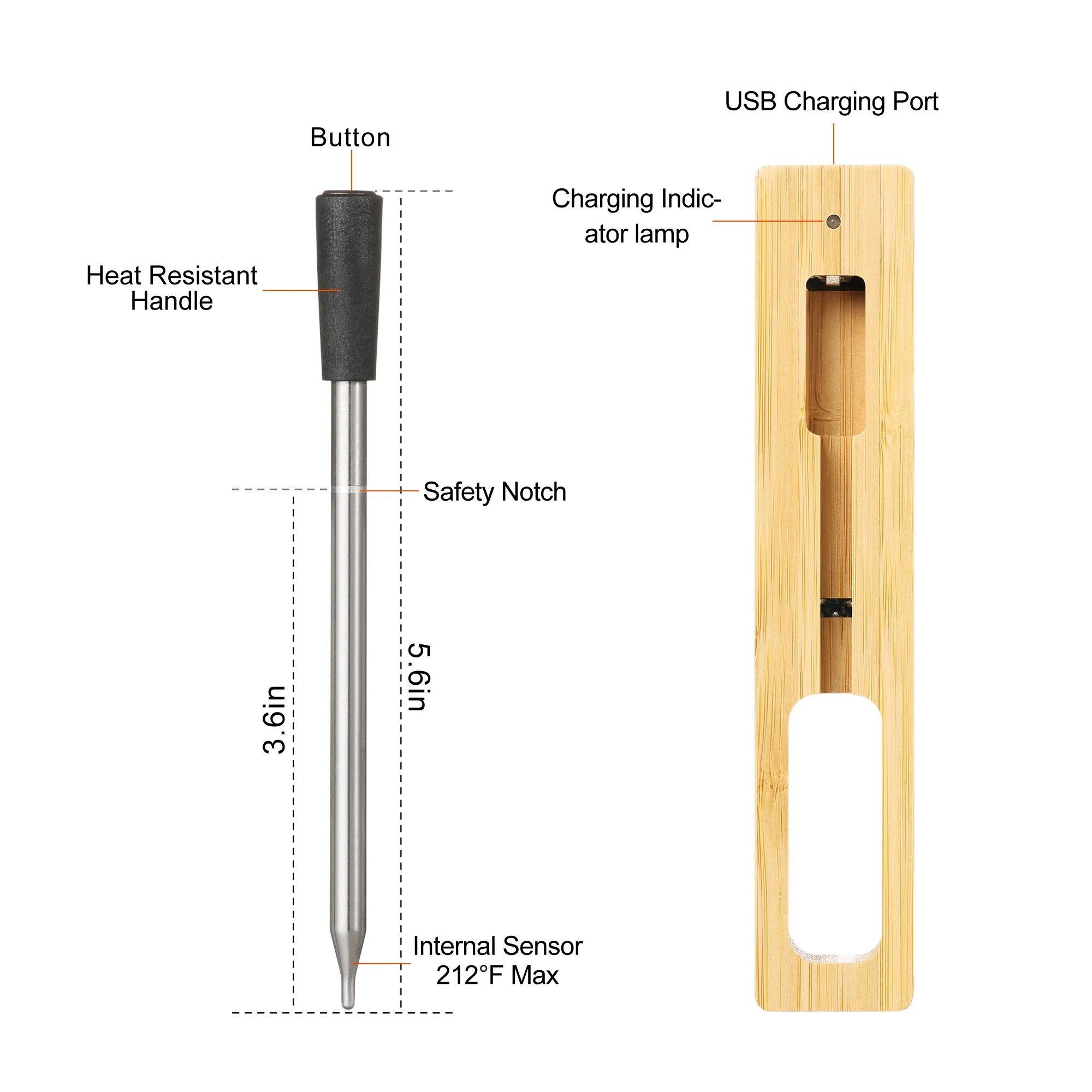 Wireless Bluetooth BBQ Probe Thermometer for Kitchen & Barbecue - Accurate Food & Meat Temperature Measurement