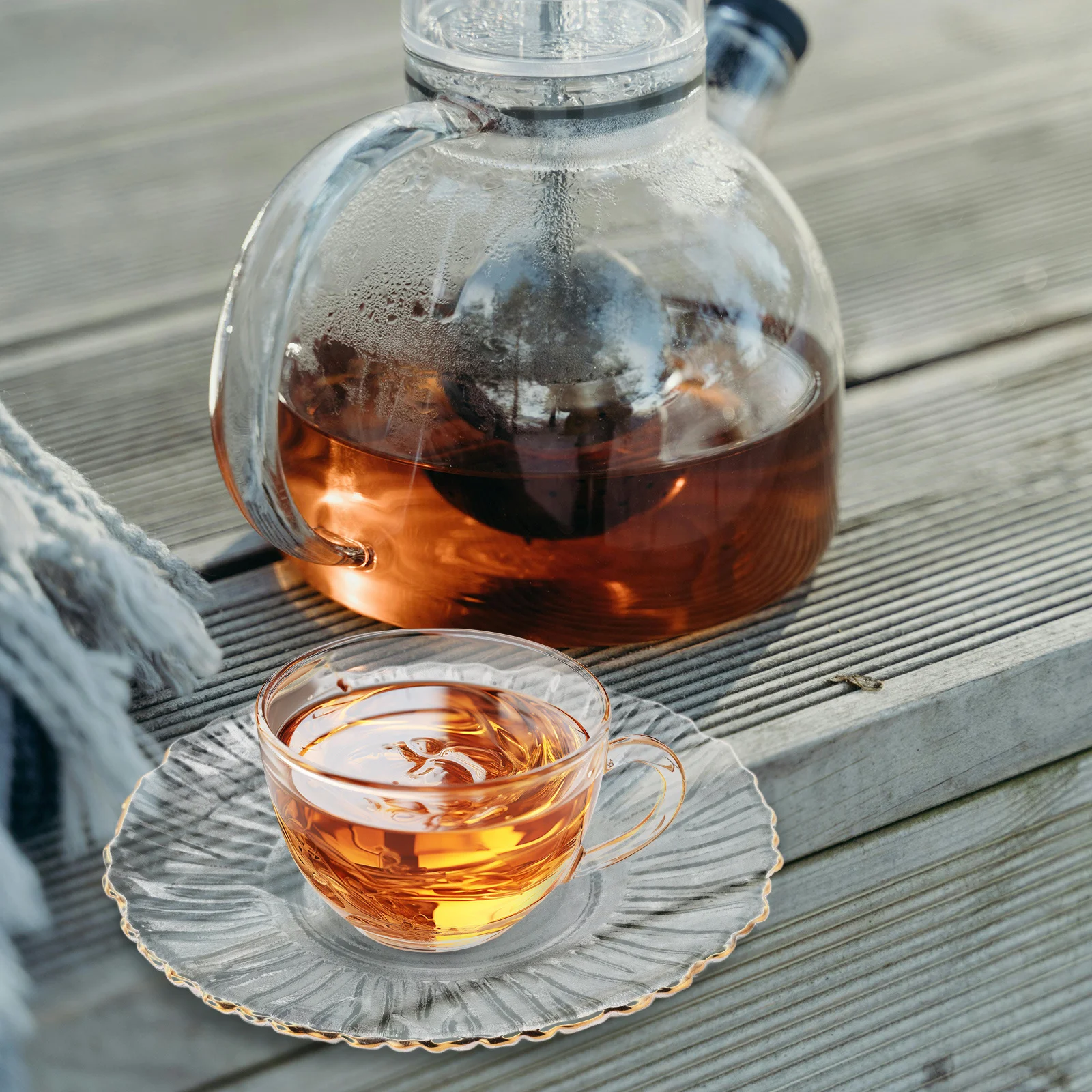 

Glass Teacup Coaster Japanese Style Elegant Rim Transparent Design for Tea Coffee Drink Snack Saucer Home Kitchen Decorative