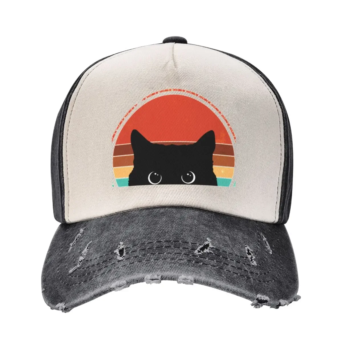 

Black Cat Peeking Sunset Vintage Baseball Cap Streetwear Male hat Wild Ball Hat hiking hat Mens Hats Women's