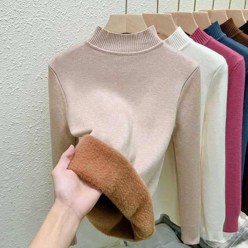 

Winter Women Long Sleeve Warm Mock Neck Sweater Fashion Solid Color Elegant Casual Knitted Top Autumn Pullover Knitwear