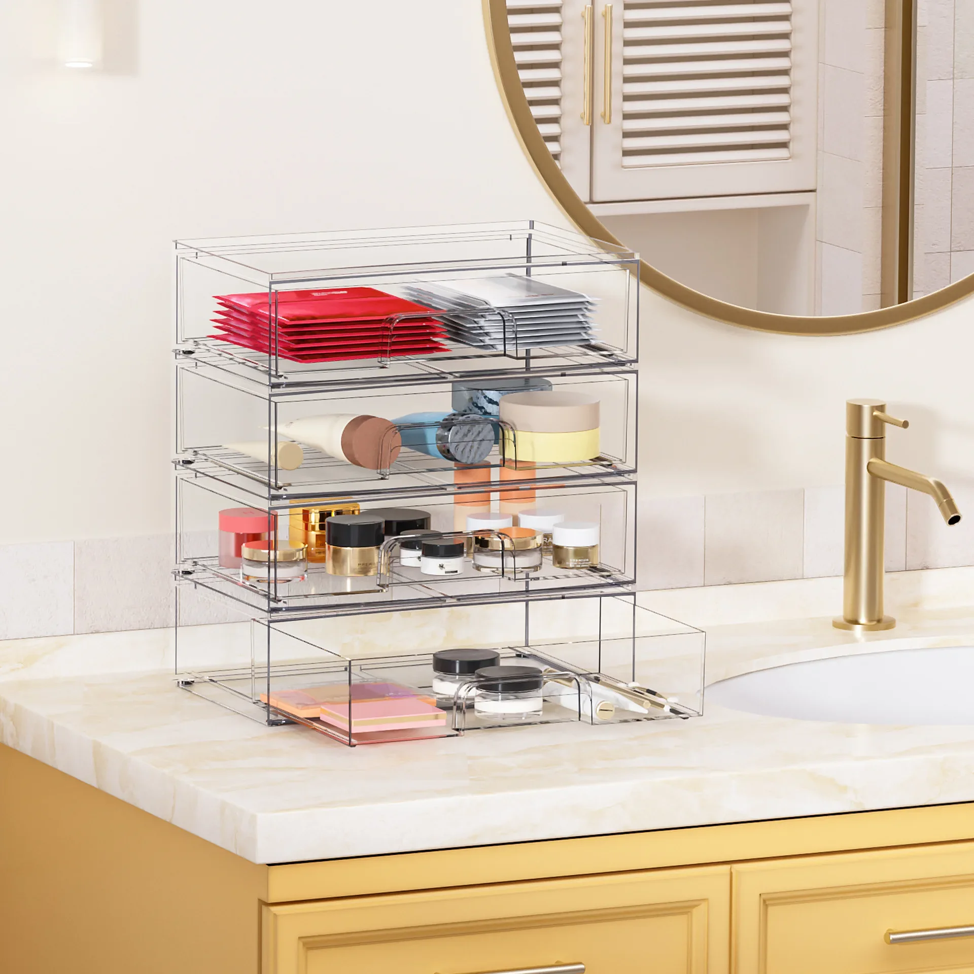 New Desktop Jewelry Box Household Transparent Skin Care Product Storage Cabinet, Dust Drawer Makeup Organizer Box