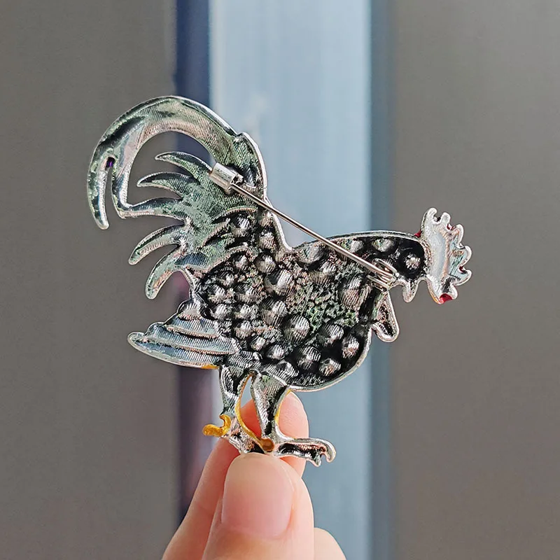 Creative Cute Rhinestone Rooster Chicken Brooches For Women Men Vintage Alloy Animal Brooch Pins Casual Party Jewelry Gifts