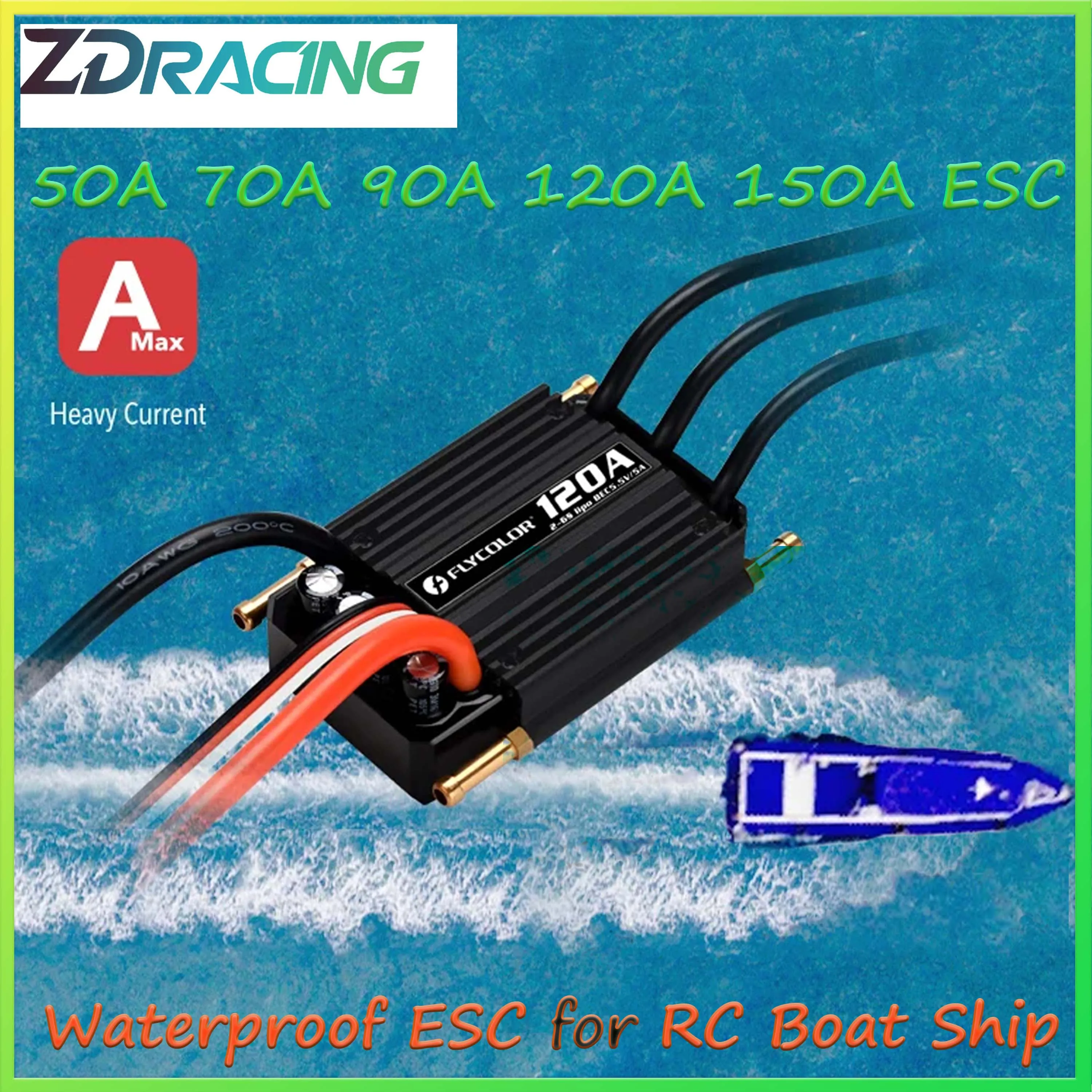 Flycolor FlyMonster RC Boat Waterproof Brushless ESC 50A 70A 90A 120A 150A ESC 2-6S Lipo with BEC Speed Controller for RC Ship