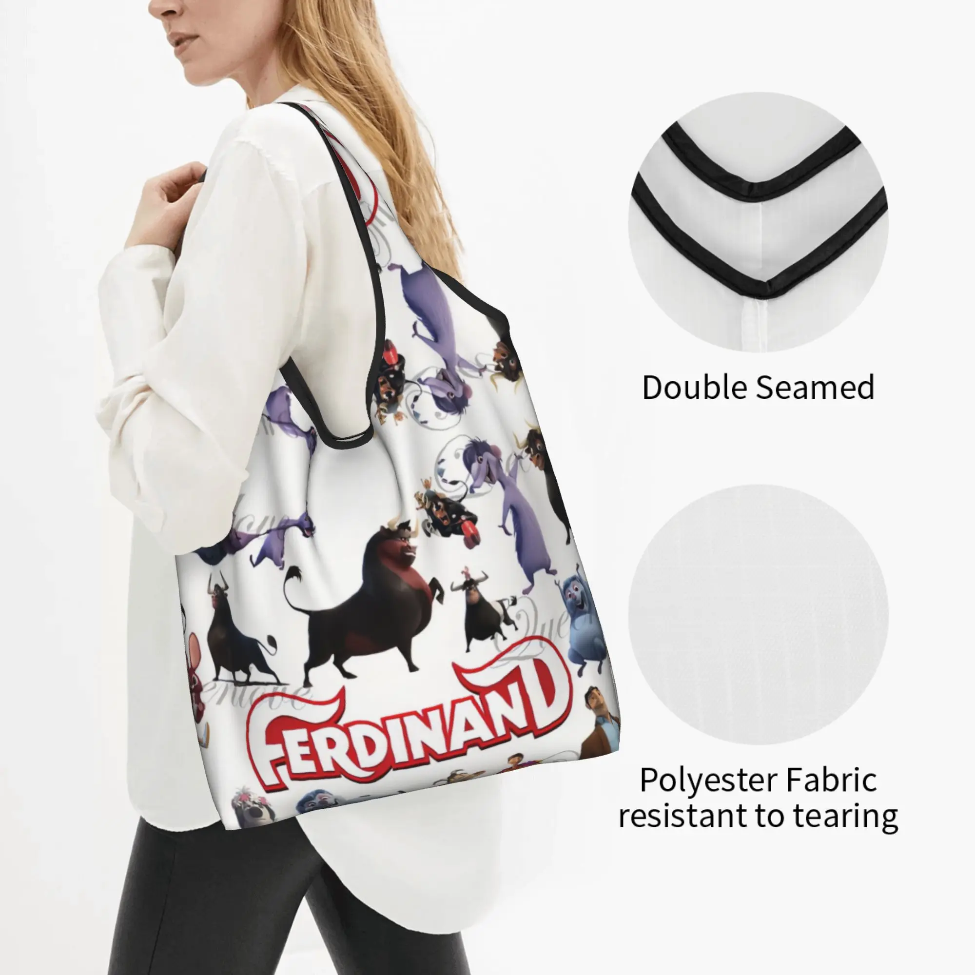 Recycling Cartoon Ferdinands Anime Film  Shopping Bag Women Tote Bag Portable  Grocery Shopper Bags
