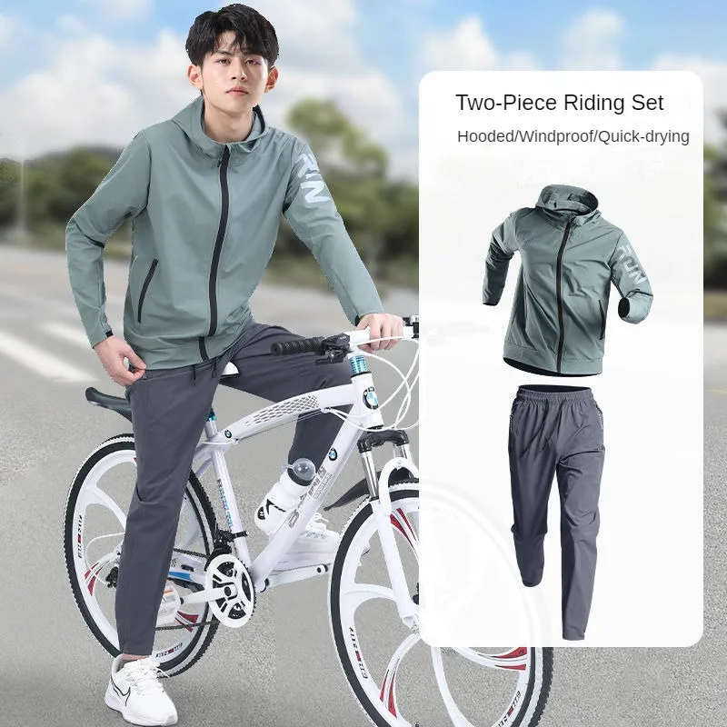 Cycling Wear Men's Mountain Road Cycling Wear Trousers 2pc Set Outdoor Windproof Recreational Sports Windbreaker Training Coat