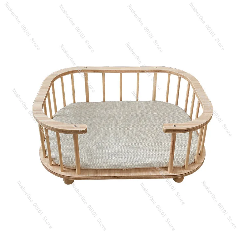 

Solid Wood Pet Dog Bed Cat Bed Elevated Breathable All-Season Moisture-Proof Detachable Pet Nest for Small and Medium Dogs