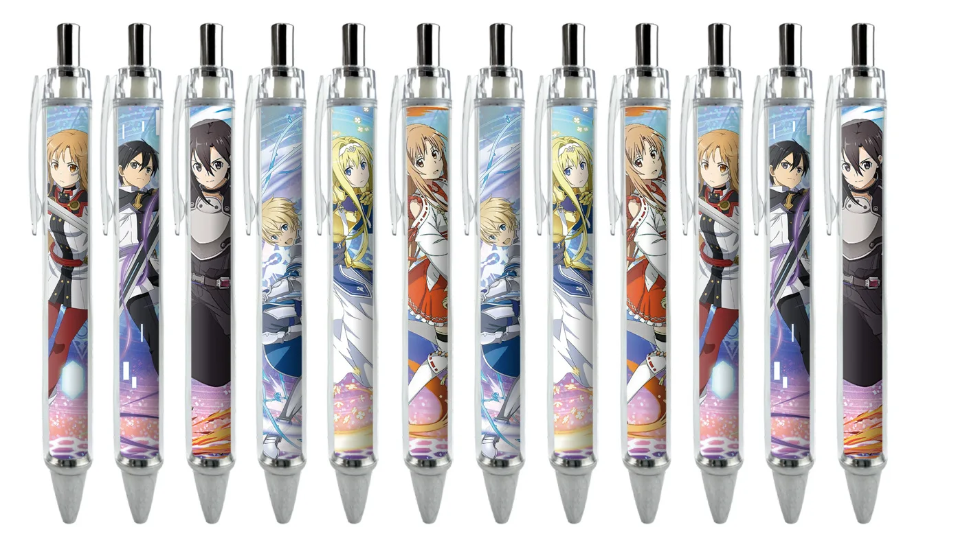 12PCS Charlotte Kirito Asuna Popular Game Two-dimensional Peripheral Ballpoint Pen Set Cartoon Printing Stationery Neutral Pen