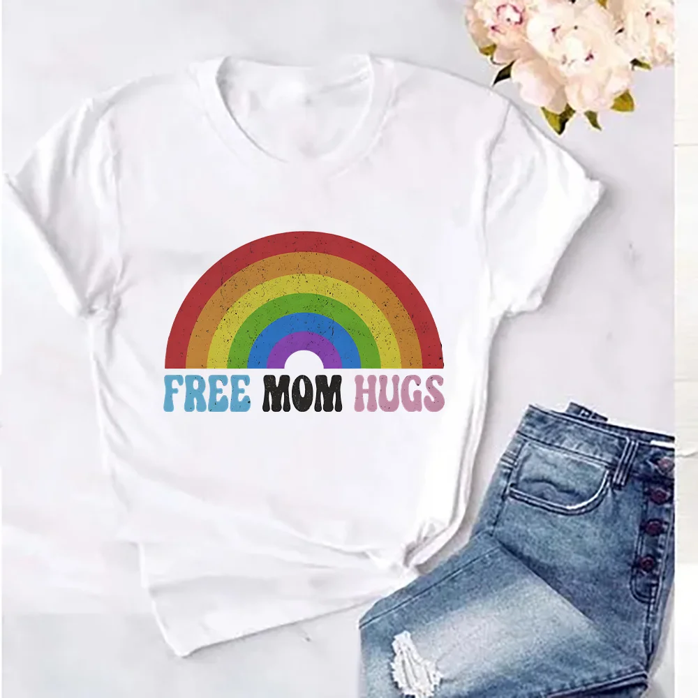 Free Mom Hugs Shirt Pride Month TShirt LGBTQ Mom T-Shirt Rainbow Pride Tee Gay Rights Gift Summer Casual Tops Tee