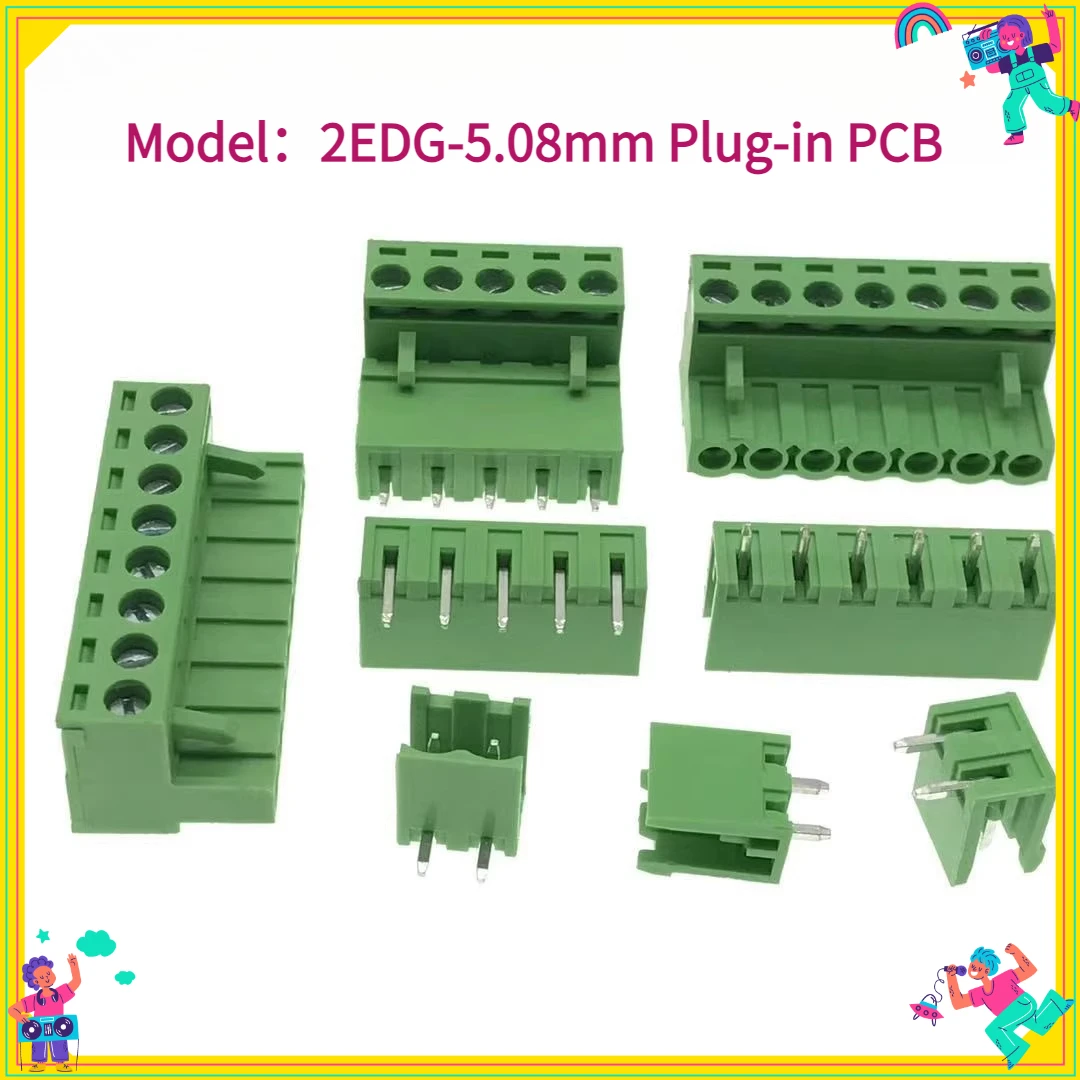 2Sets 2EDG-5.08mm Plug-in PCB Terminal Block 5.08mm Pitch 2P3P4P5P6P7P8P9P10P12P-24P Connector Straight/Elbow Pin Plug + Socke