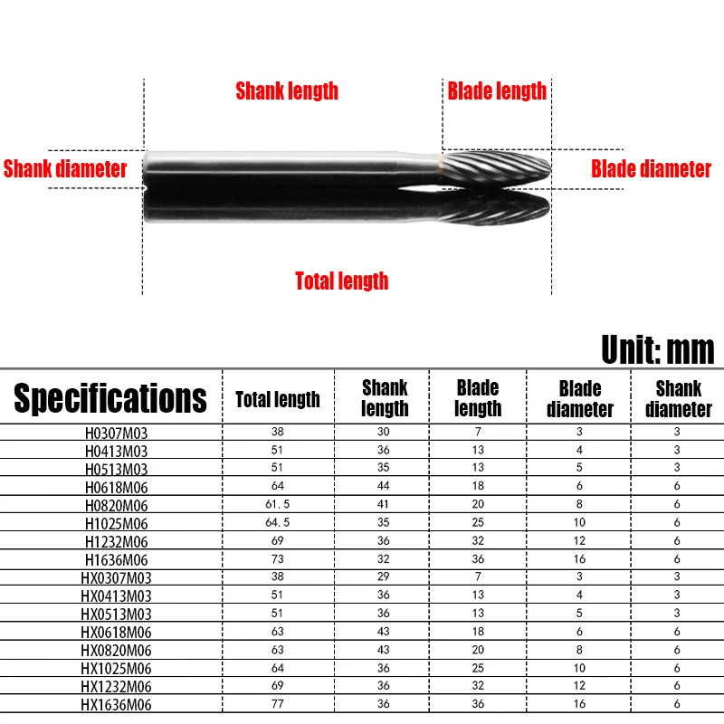 1PCS 3-16mm Carbide Rotary File Tungsten Steel Grinding Head H Type Single/Double Groove Milling Cutter Engraving/Grinding Tool