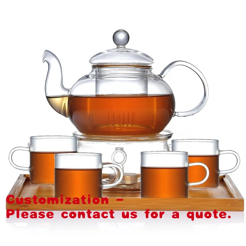 custom.Handmade Borosilicate Glass Tea Set Heat Resistant Glass Teapot Set with Cups and Tray