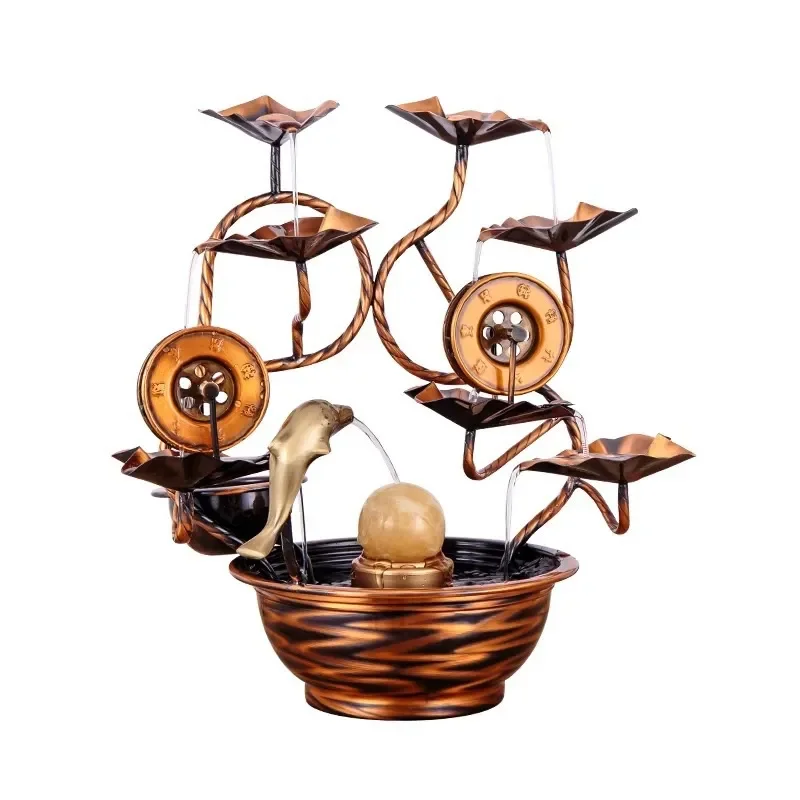 Pure Copper Rotating Water Fountain Ornament for Home Office Decor Feng Shui Wealth Attracting Desktop Display Housewarming