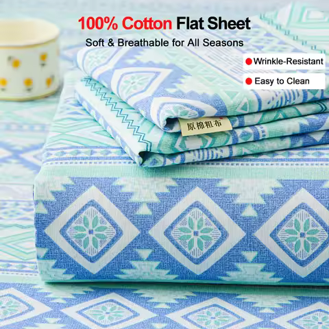 100% Cotton Coarse Weave Flat Sheet, Boho Aztec Geometric Print Top Sheet, Wrinkle & Fade Resis... product image