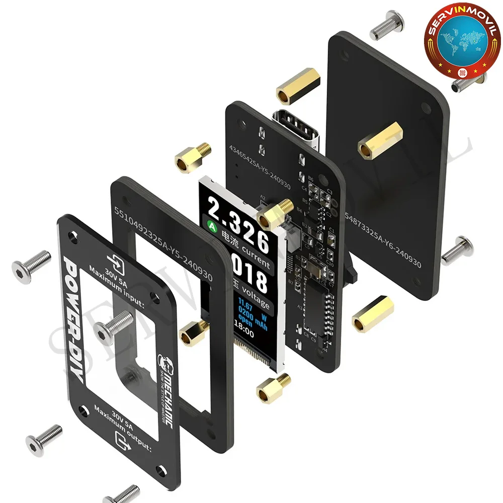 Amperímetro Digital DIY de potencia mecánica, prueba de voltaje de teléfono móvil multifuncional, amperímetro Digital DIY, herramientas de prueba de pantalla giratoria