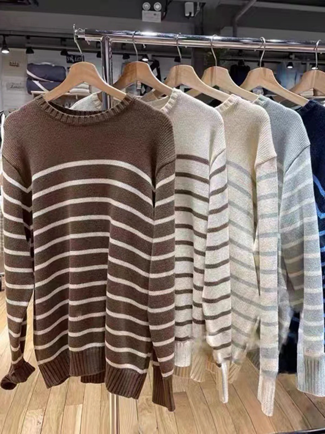 Classic Stripes Loose Woman Sweaters Autumn Round Neck Long Sleeve Cotton Sweater Pullover Streetwear Preppy Style Y2k Jumpers