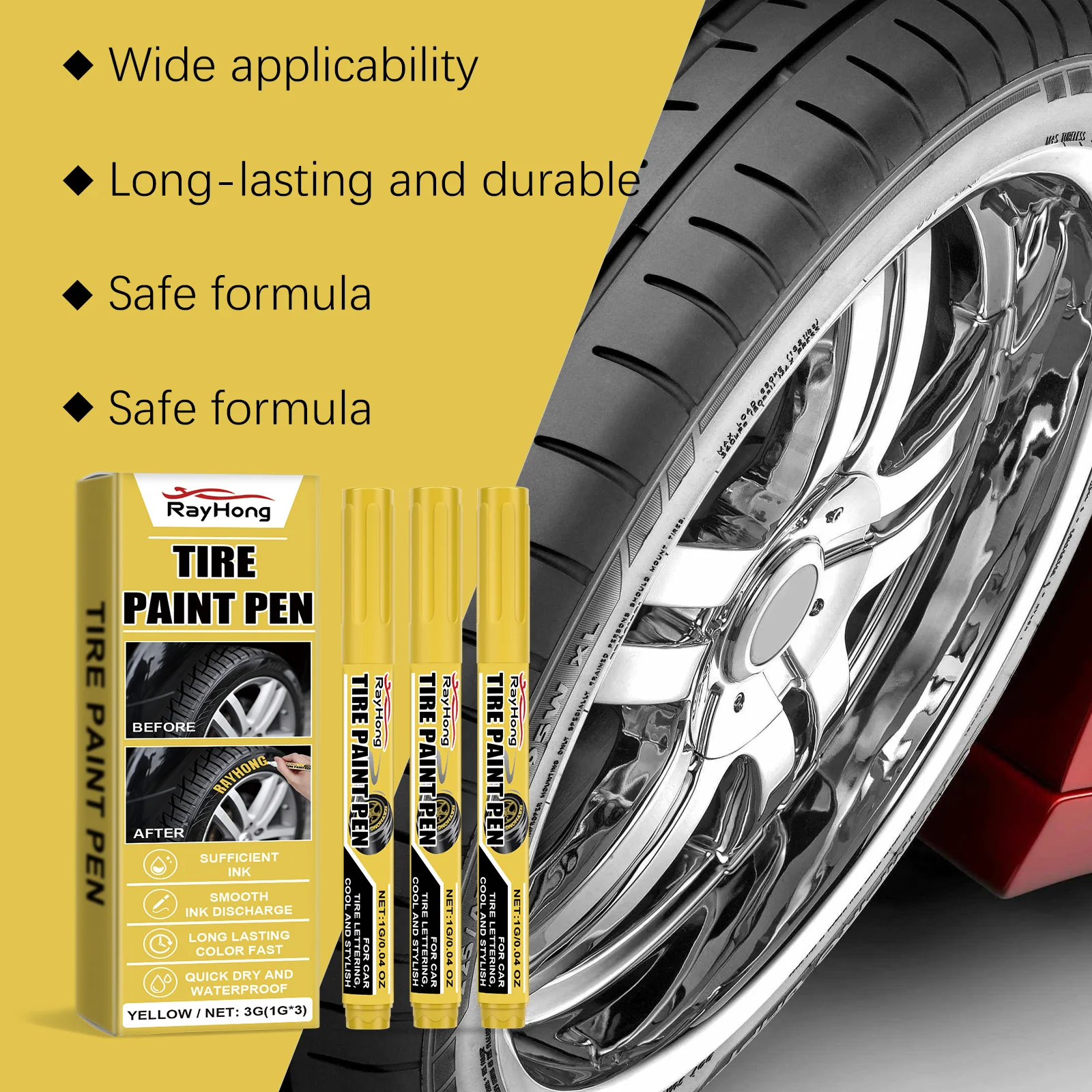Car Tire Paint Pen Waterproof,Oil-Based Art Marker For Durable All-Weather Tire Lettering&Creative Designs-Long-Lasting image 3