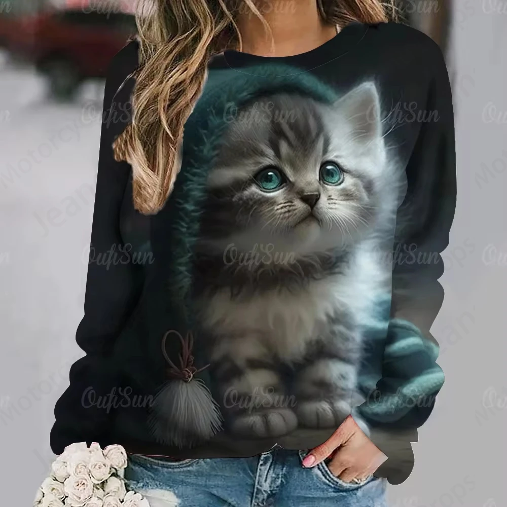 Cartoon Anime Cat 3d Print Hoodie Women Fashion O-neck Oversized Hoodies Women Sweats Outwear Coat Girl Clothes Sweatshirt Gym