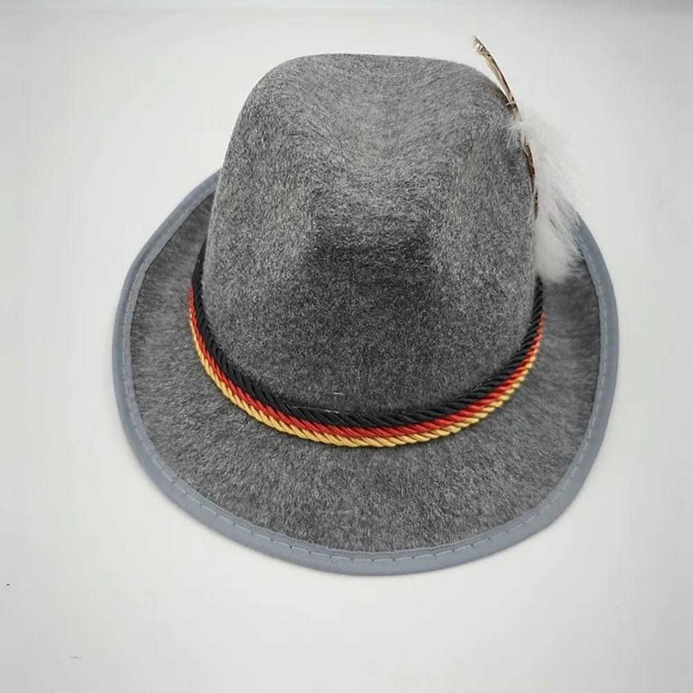 New Classic Bavarian Feather Hat Decorative Side Cord Western Fedora Hat Structured Brim Dress Up Jazz Cap Halloween Party