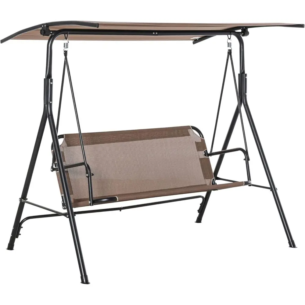 

2-Person Adjustable Armrest Patio Swing Chair, Steel Frame, Breathable Mesh, Suitable for Backyard or Garden, Brown