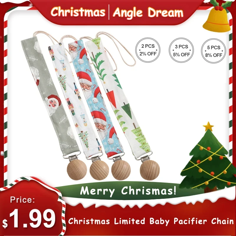 Christmas Limited Baby Pacifier Chain Holder Soother Chains  Christmas tree, Santa Claus Christmas present for Newborn Baby