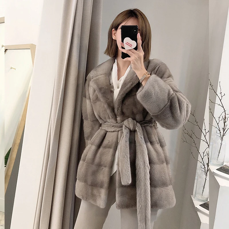 HDHOHR 2024 New Natural Mink Fur Coats For Women Real Mink Fur Coats OutwearPark With Fur High Quality Female Warm Winter Jacket