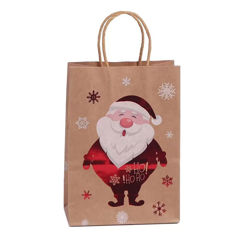 1Pcs Christmas Tote Kraft Paper Bag Reusable Grocery Shopping Totes Holiday Party Favor Bag Gilded Design Durable Storage Bag