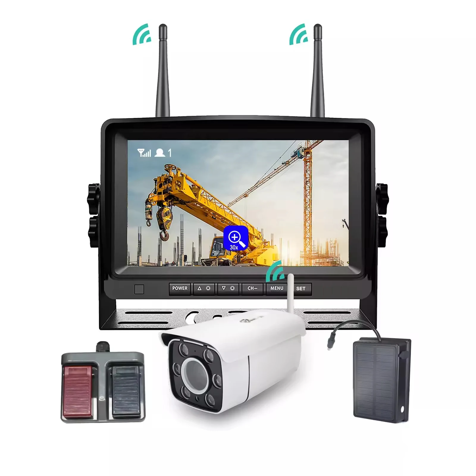 7 Inch Wireless Crane Tower Camera 30x Optical Zoom HD 1080P Backup Reverse System With Metal Pedal Control Box DVR Kit