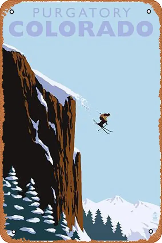Metal Tin Sign  - Purgatory, Colorado - Skier Jumping - Poster Metal Plaque Cafe, Bar, Home Wall Decor-aluminum