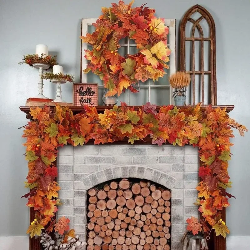 Thanksgiving Autumn Maple Leaf Vine Wall Light, Flexible Branch LED Fairy String Light Fall Maple Garland Lamp for Fireplace Wall Home Bedroom Decor