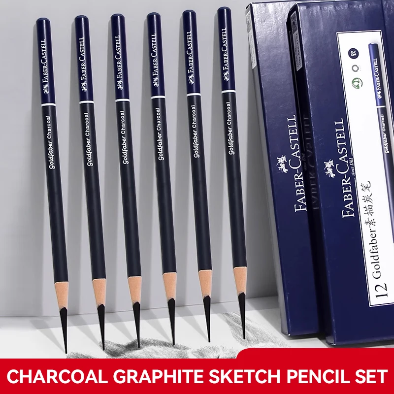 Juego de lápices para bocetos de carbón Faber-Castell, 3/12 Uds., lápiz para bocetos EX-Soft medio duro para dibujo de bocetos, suministros de lápices de grafito