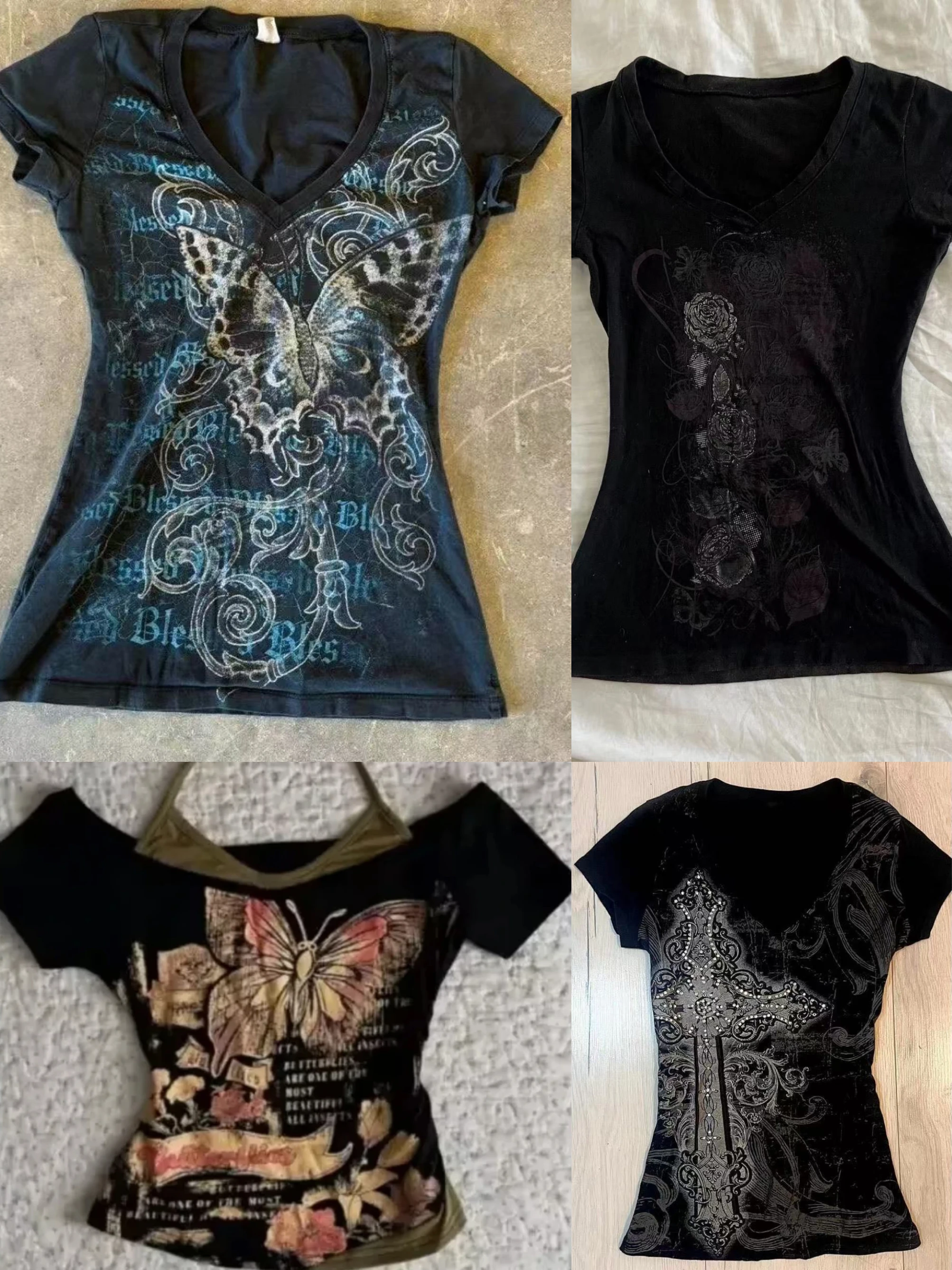 

Женская футболка 2000-х годов Y2k, сексуальные укороченные топы с принтом в стиле панк, готика, гранж, уличная одежда 2025 года, повседневная облегающая блузка, винтажные футболки в стиле ретро, гот