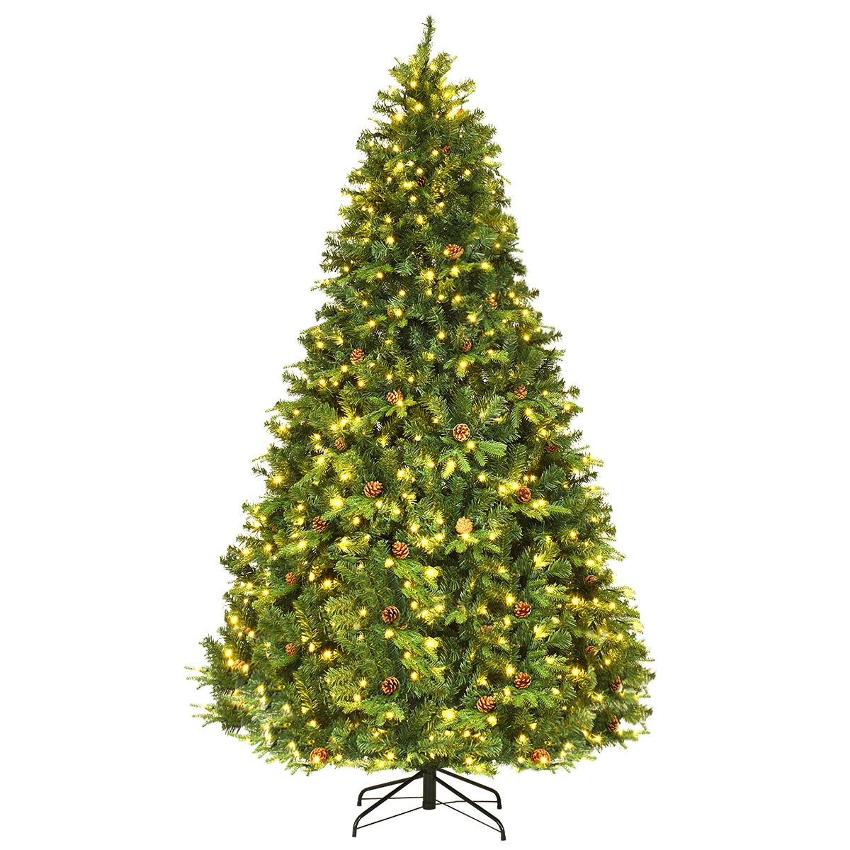 

8Ft Pre-Lit Artificial Christmas Tree Hinged with 600 LED Lights & Pine Cones