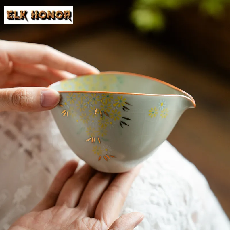 

200ml Ru Kiln Hand-painted Small Daisy Tea Pitcher Tea Divider Cha Hai Dispenser Justice Cup Fair Mug Drinkware Gift Accessories