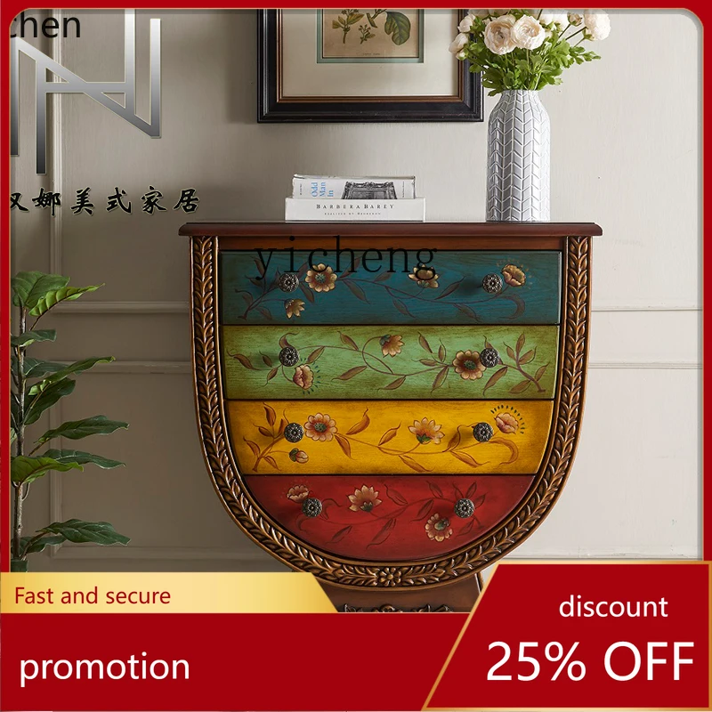 HXL country art painted solid wood surface small entrance cabinet foyer cabinet side cabinet