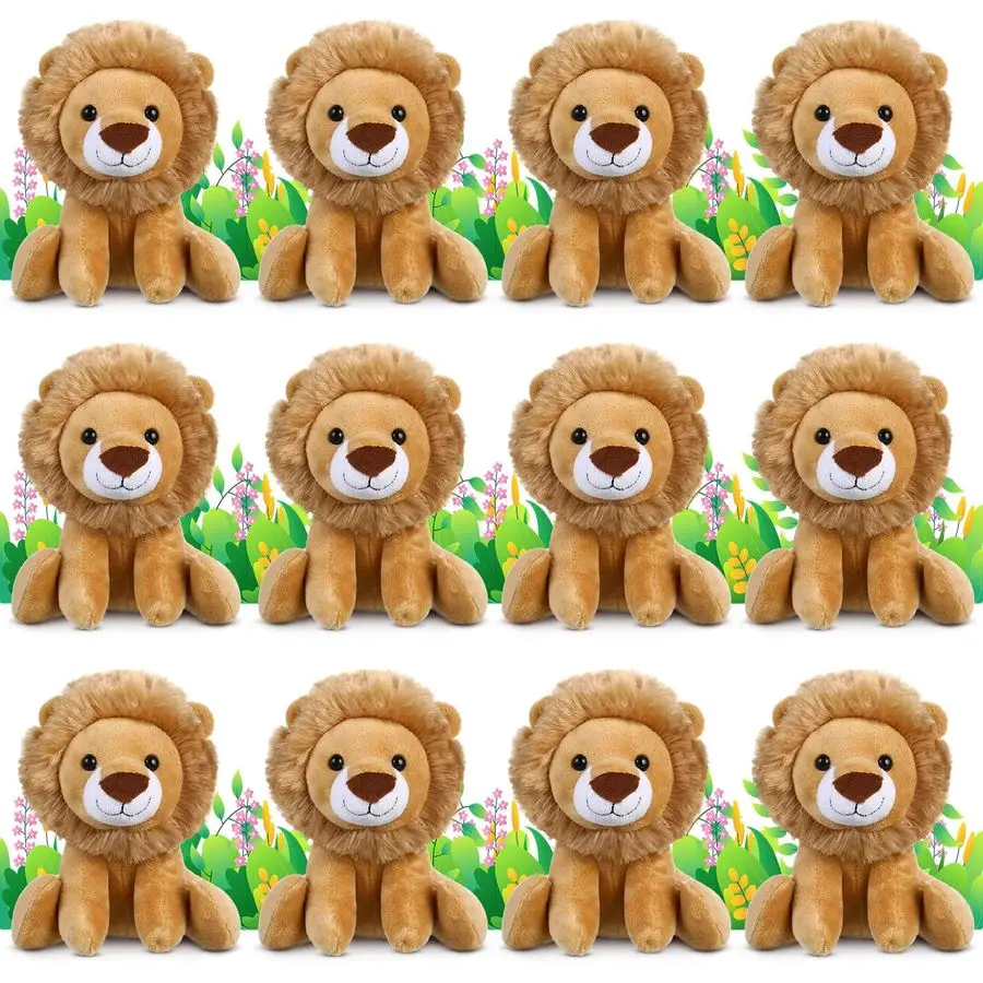 

12 Pieces Lion Plush Set 6 Inches Cuddly Lion Stuffed Animal Soft Cuddly Plushie for Boys Girls Birthday Favors Gifts Forest Par