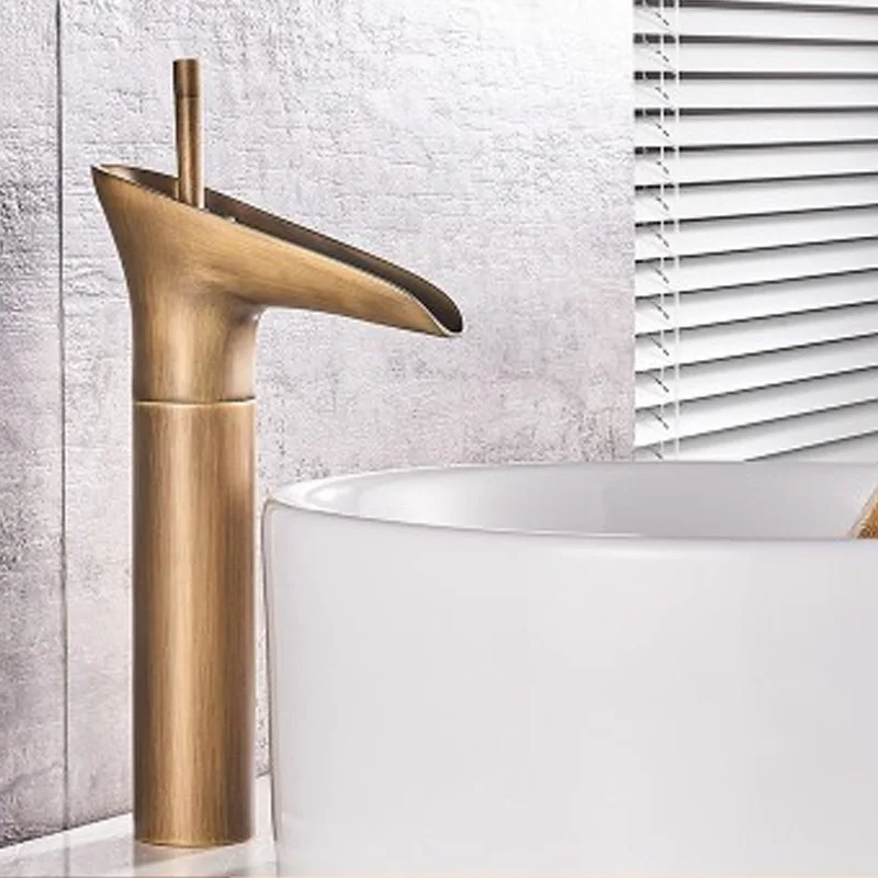 Brushed gold all copper faucet, bathroom washbasin, basin, upper basin, light luxury and simple gold cold and hot basin faucet