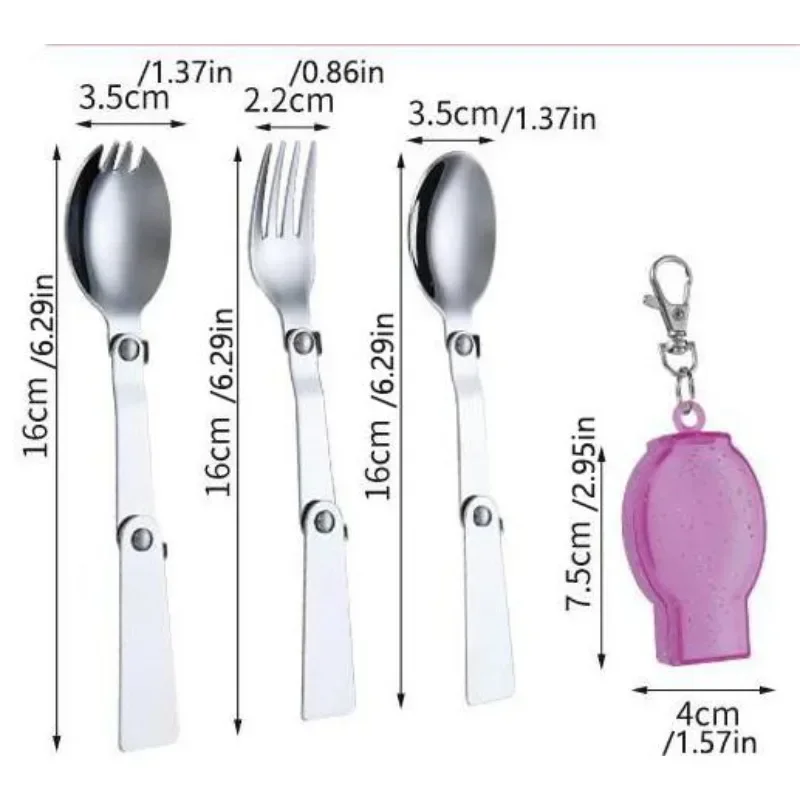 1PC 304 Stainless Steel Folding Spoon Creative Gift Tableware Outdoor Portable Three Fold Spoon Fork Travel Folding Spoon