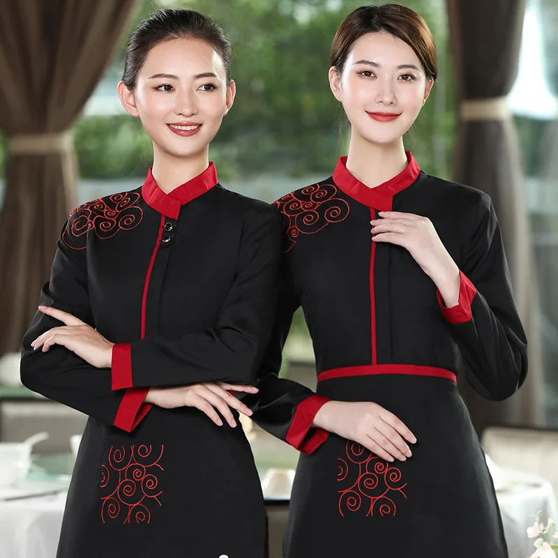 Catering Waiter Workwear แขนยาวชานมเค้กอาหารร้านอาหาร Ding ฤดูใบไม้ร่วง Workwear สำหรับสตรี