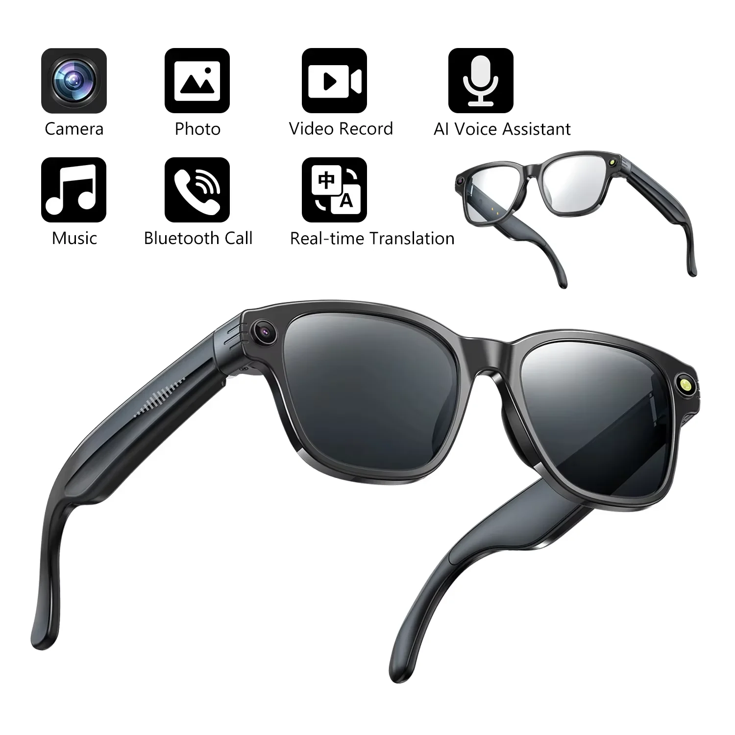 

AI Smart Glasses with 8MP HD Camera 1200P Chat GPT Video Recording Noise Reduction Real Time Translation BT Call Sunglasses