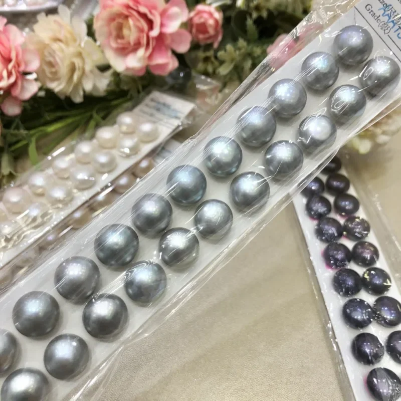 New Pair of 13-14mm Gray Flat Bottom Loose Peals for Fine Women Girls Jewelry Making DIY Earrings Half Hole