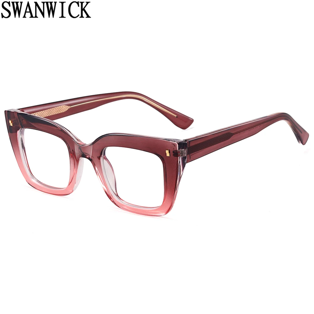 Swanwick thick cat eye glasses anti blue light TR90 square glasses frame women fashion black brown CP acetate clear lens