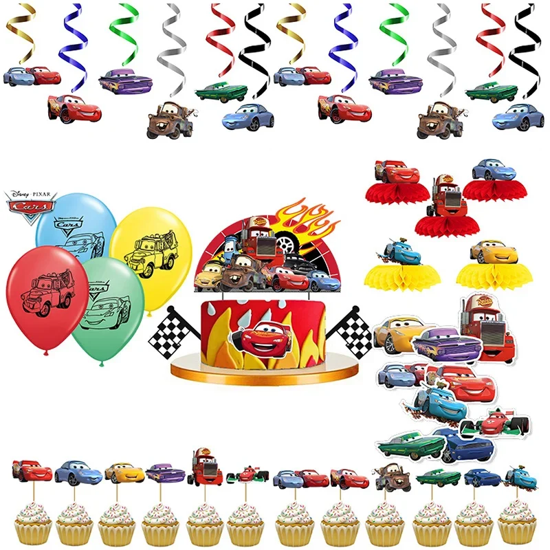 Disney Cars Birthday Party Decoration Lightning Mcqueen Balloon Sticker Honeycomb Spiral Cupcake Baby Shower Supplies for Kids