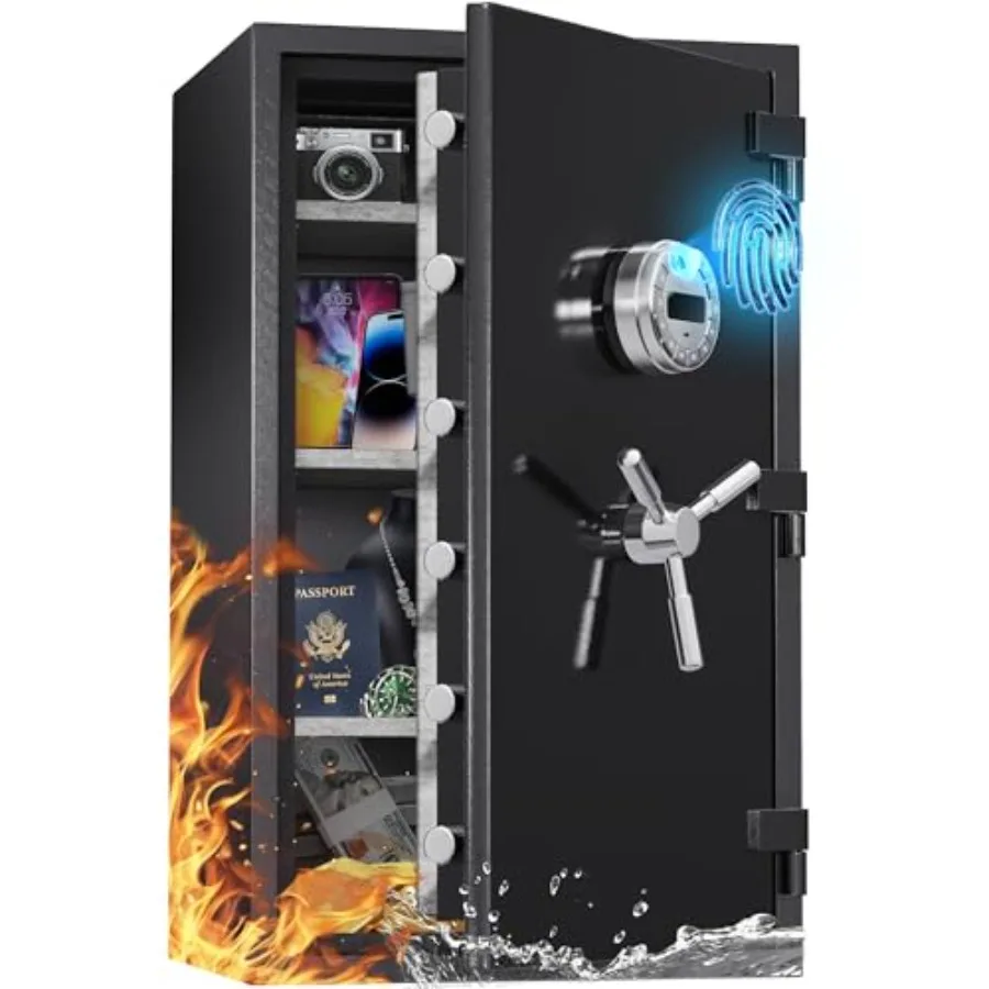 

Business office fire protection safe: biometric waterproof fireproof steel safe, black, 60 mins fire protection, true to size,