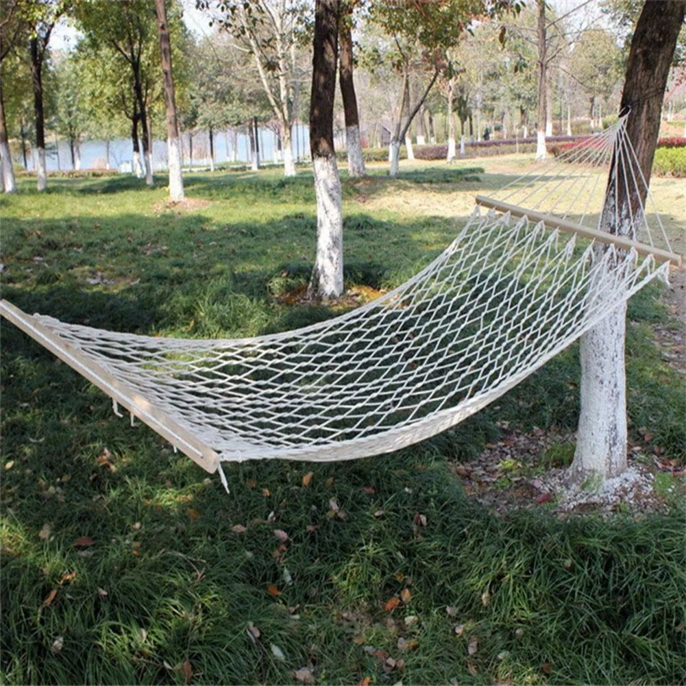 Hamaca de Cuerda de 1 Pieza con Varillas de Madera, Hamaca Individual, Cama Columpio de Viaje para Interiores y Exteriores, Hamaca de Malla Relajante para Dormir, Perfecta para Jardín, Camping, Naturaleza
