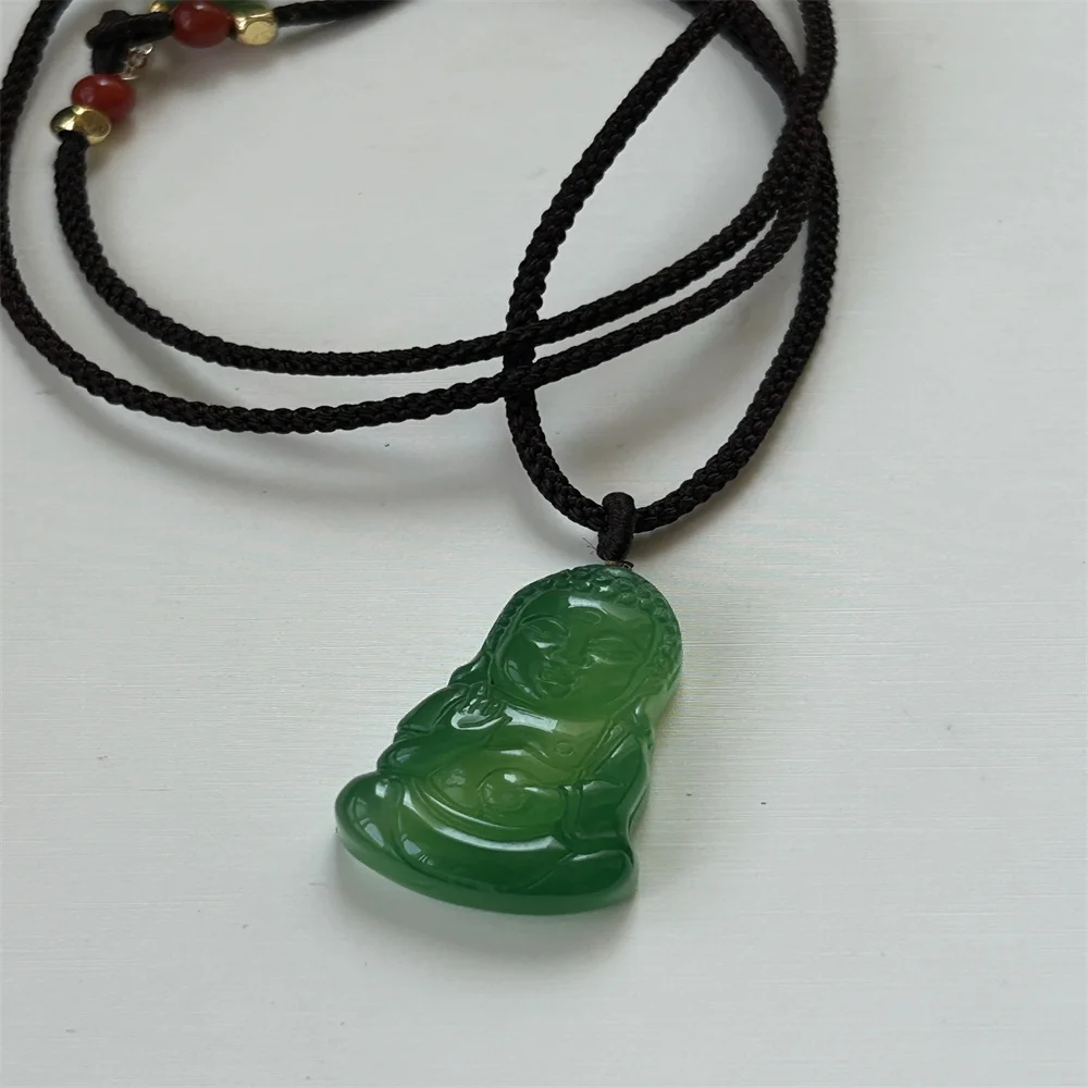 Natural Green Agate Baby Buddha + Handmade Rope