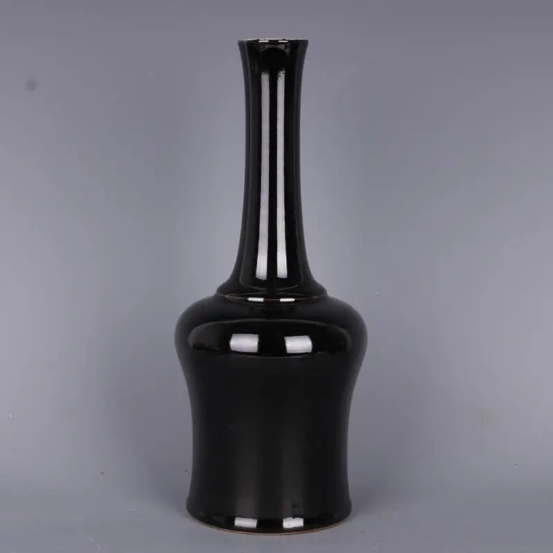 Chinese Qing Kangxi Black Glaze Porcelain Bell Shape Vase 11.1 inch