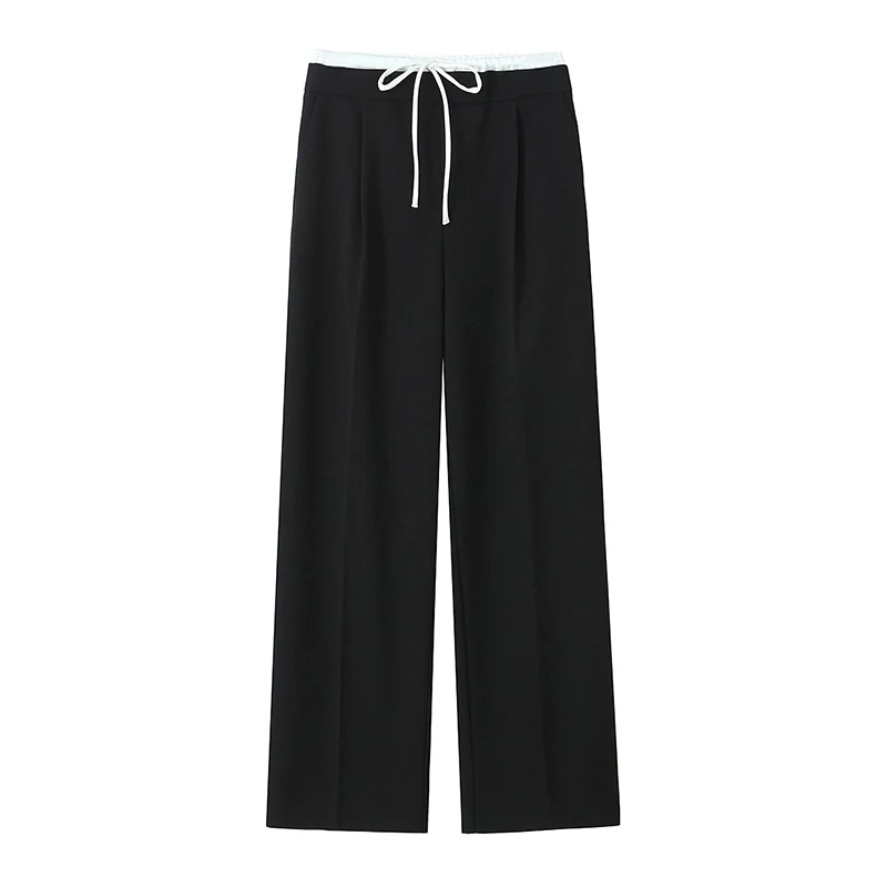 

YENKYE New 2024 Women Double Drawstring High Waist Wide Leg Pants Office Female Casual Trousers