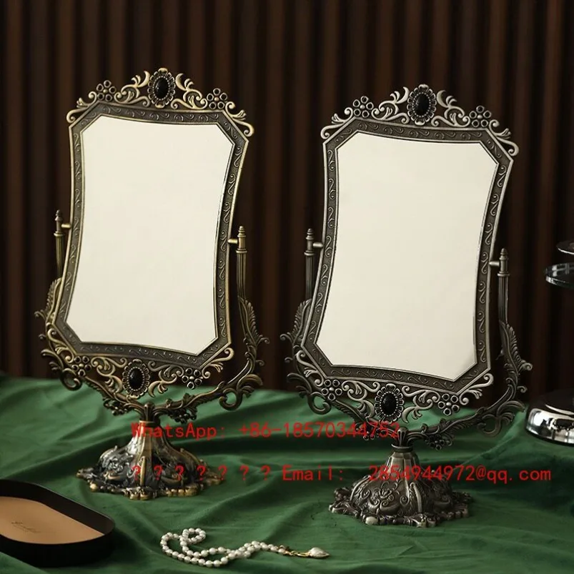 European Retro Creative Desktop High-footed Double-sided Mirror Can Be Flipped Metal Comb Makeup Mirror Ornament